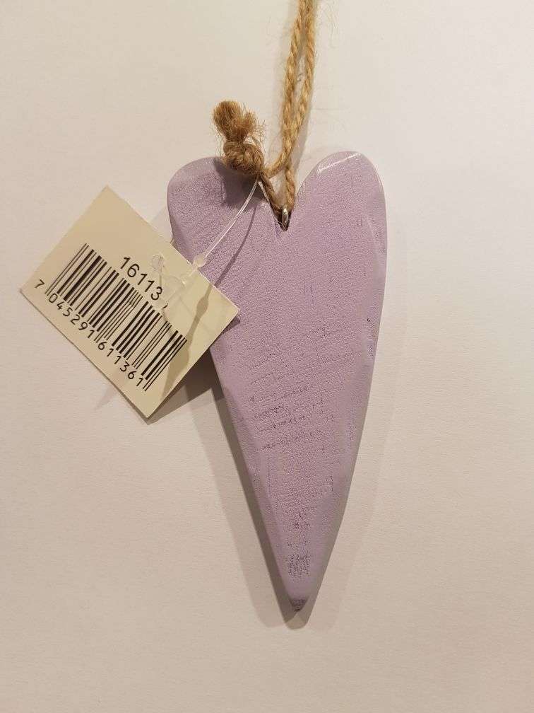 Hjerte med snor - Lavendel 7 cm